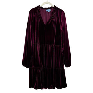 CeCe Velvet Babydoll Dress XL Balloon Sleeve Dark Magenta Tiered BRAND NEW